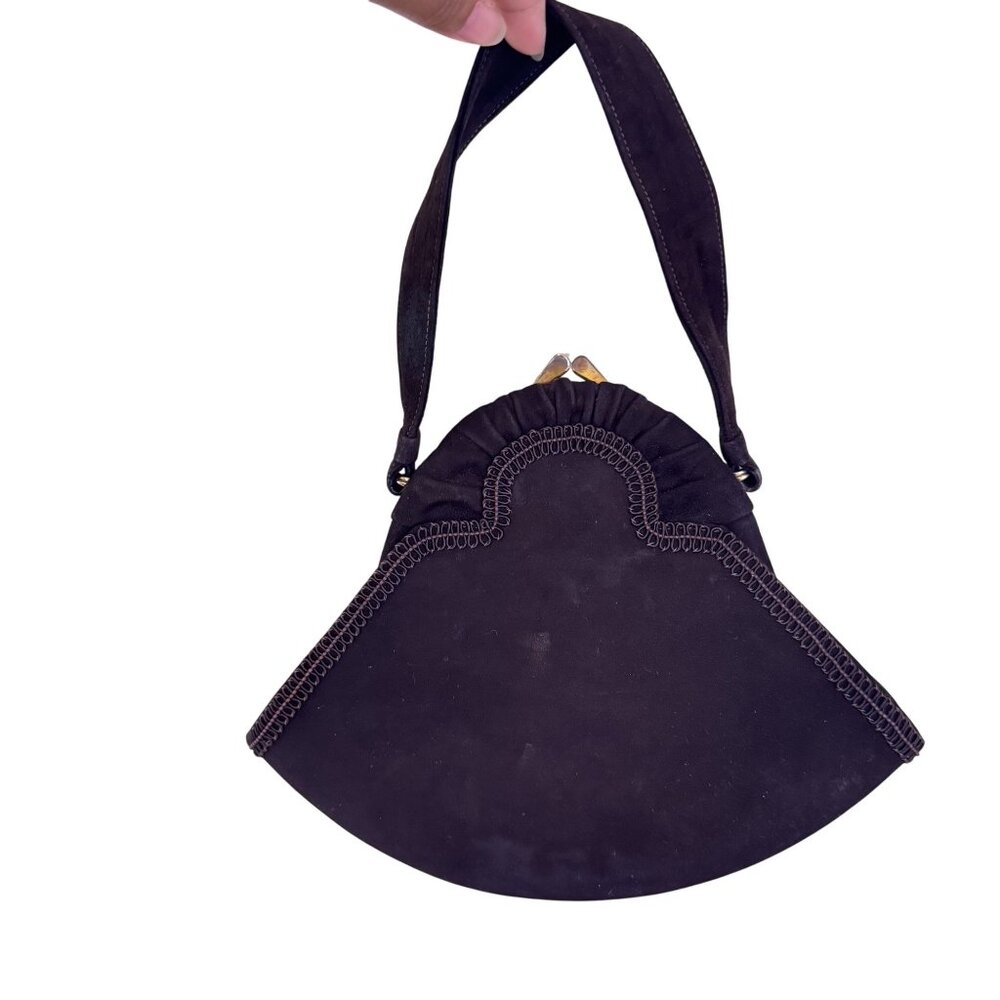Vintage‎ Bag By Josef Women's Suede Kiss Lock Dark Brown Teardrop Purse